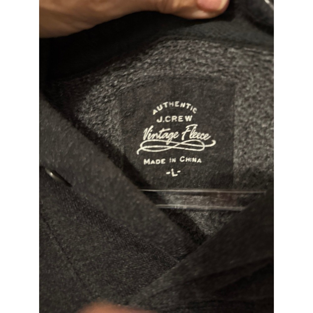 J.Crew Vintage Fleece Mens Hoodie Black Button Shawl Neck Pocket Large - Picture 2 of 4